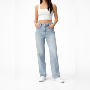 ZARA High Rise Straight Leg Jeans Light Blue Wash Raw Hem Women’s Size 4 EUR 36